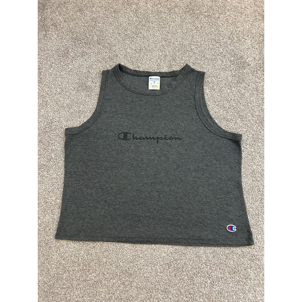 Champion Tank Top Womens Medium Gray Excellent Ribbed Sleeveless Logo Shirt Fall